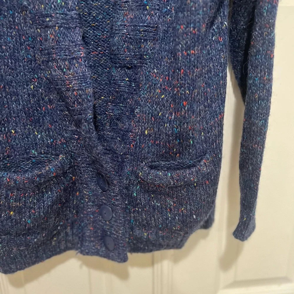 VNTG  Women's Small Blue Multi Color Knit Cardigan Sweater Scandi Grama‎ Preppy